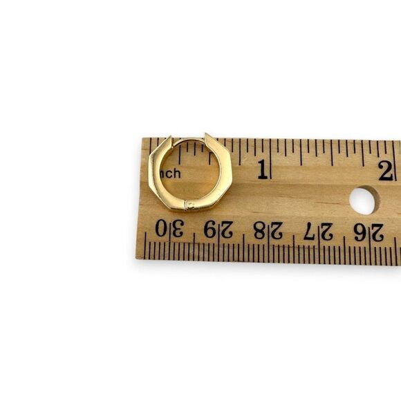 Chunky Huggie Hoops Earrings Angular Gold Plated Hexagonal Earrings - Picture 9 of 11